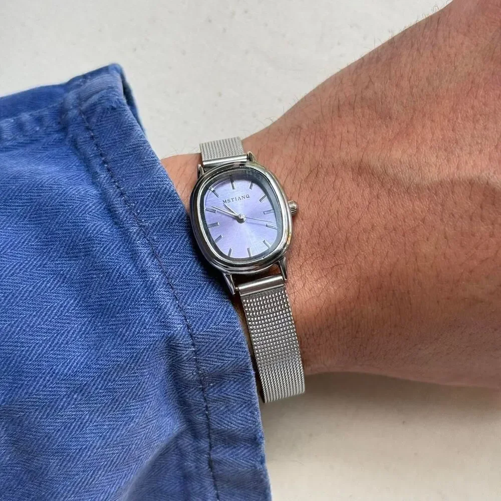 y2k silver round purple dial stainless steel quartz luxury watch